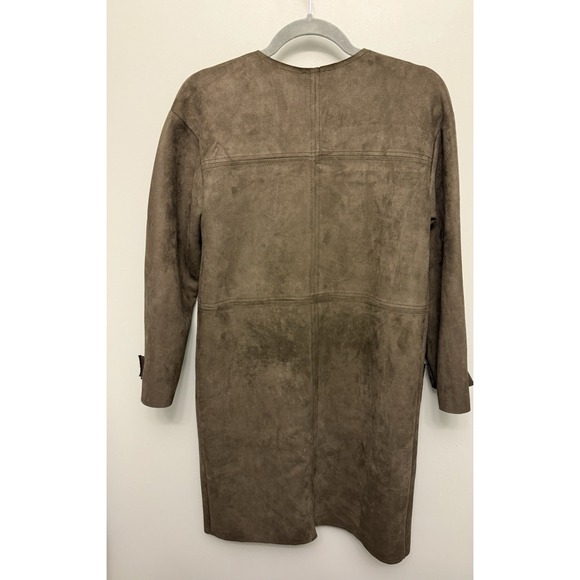 Zara Faux Suede Jacket Women's Size Small Olive Brown Snap Front WB Collection - Picture 2 of 10